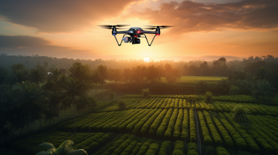 A-drone-flying-over-a-plantation-ia-a-sunset