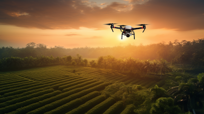 A-drone-flying-over-a-plantation-ia-a-sunset