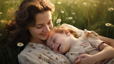 Happy-Mother-and-Baby-Lying-in-a-Field