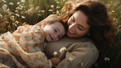 Happy-Mother-and-Baby-Lying-in-a-Field