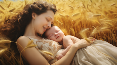 Happy-Mother-and-Baby-Lying-in-a-Field